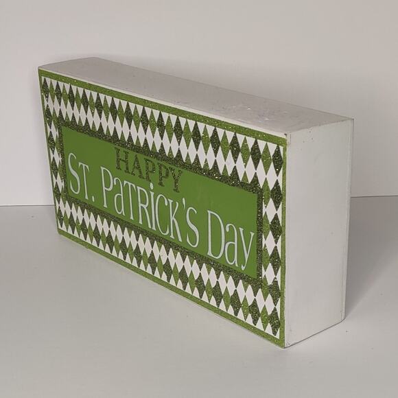 Collections‎ Green Glitter Happy St. Patrick's Day Wooden Tabletop Decor Sign - Picture 5 of 12